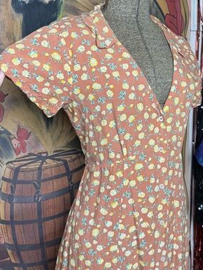 NENE Rust with Yellow Floral Button Down Midi Dress